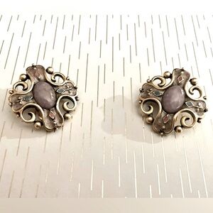 Antique Victorian Gothic Cross Purple and Gold Earrings